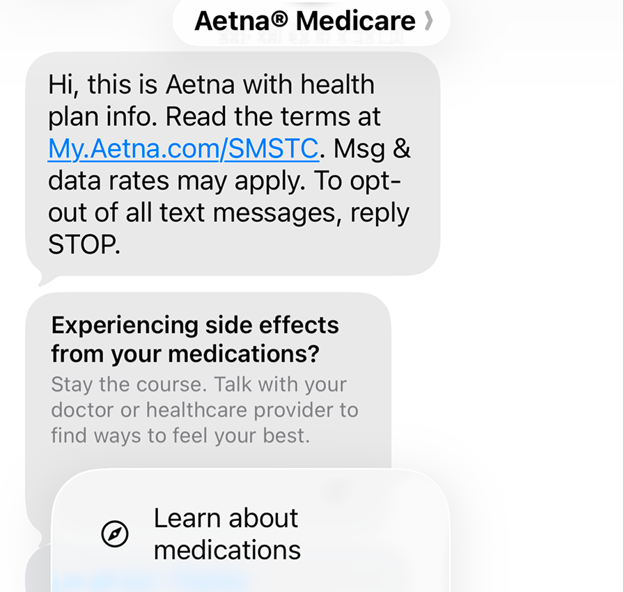 Aetna Medicare RCS marketing support example