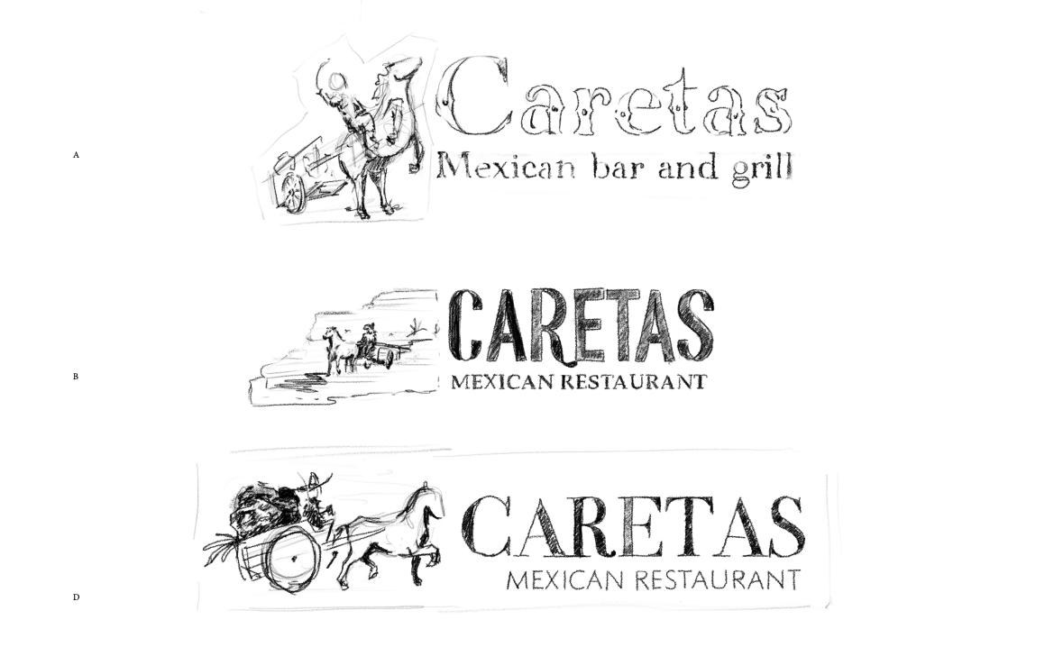 Las Carretas Mexican restaurant logotype sketches and branding consultation by Felipe Cardona